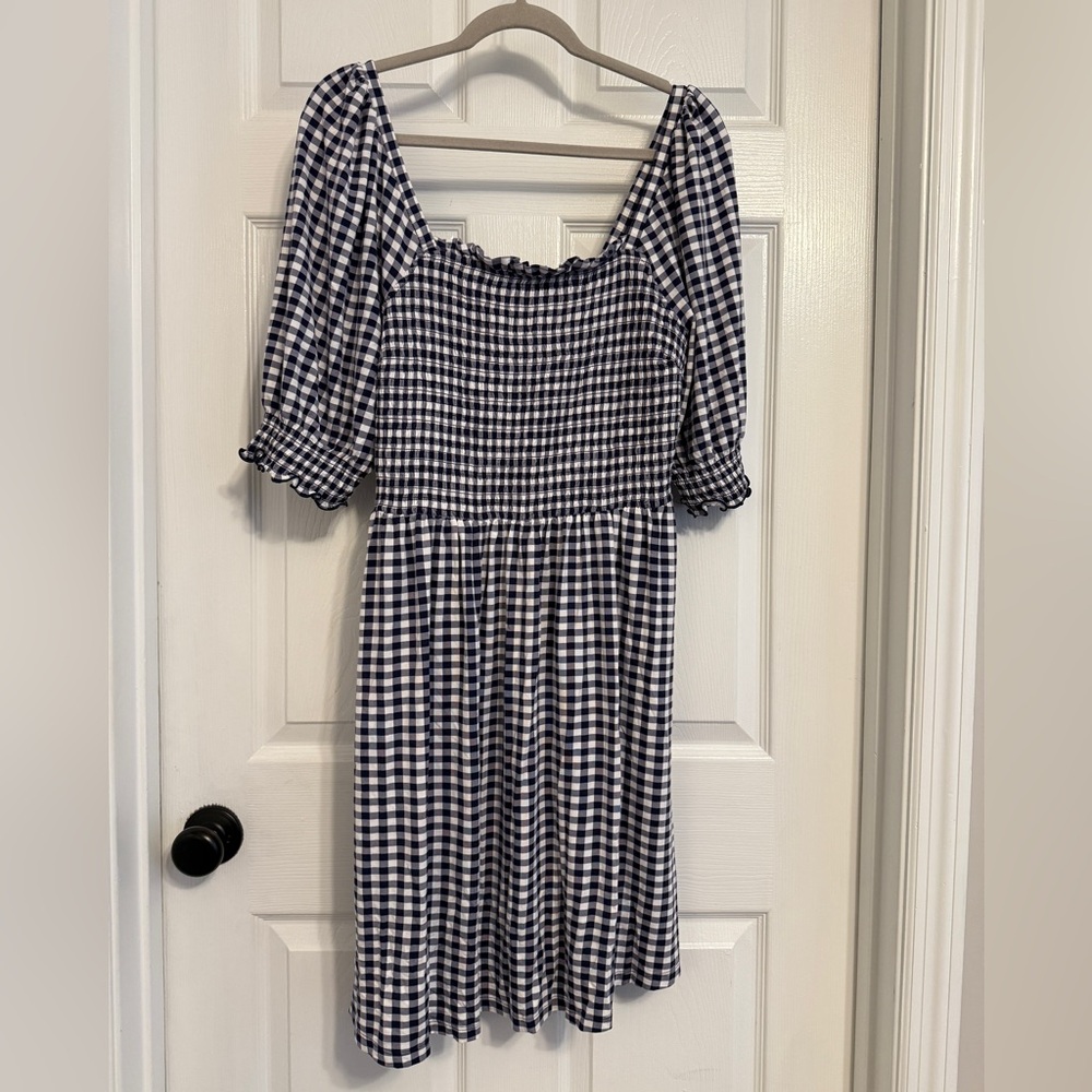 Draper James Navy and White Puff Sleeve Sundress